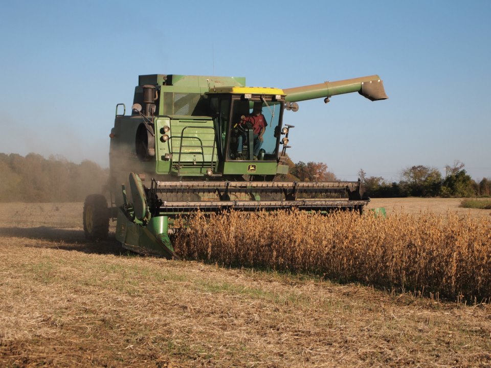 soybean harvesting at Leavelle Farms with John Deere combine
